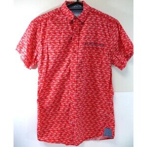 Good Vibes Slim Fitting red fish print Short Sleeve Button Down Shirt mens/boy S